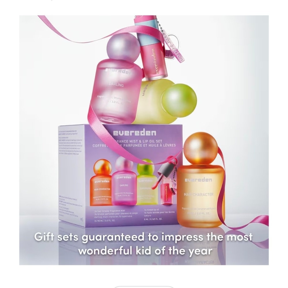 EVEREDEN FRAGRANCE 4-PIECE GIFT SET HAIR & BODY MIST, TINTED LIP OIL, VEGAN - Picture 8 of 16